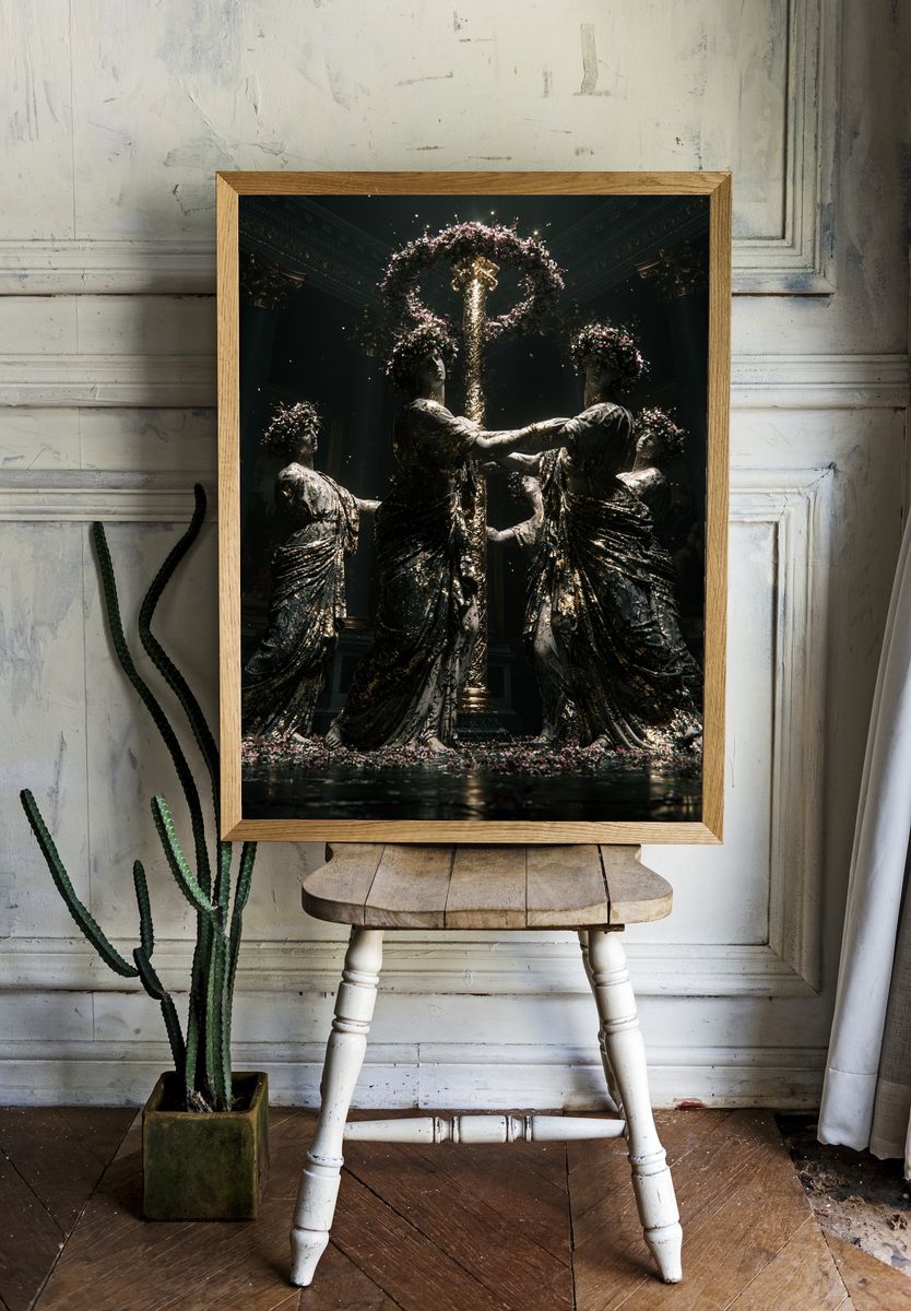 Gilded Classical Figures Fine-Art Poster. — room view 1