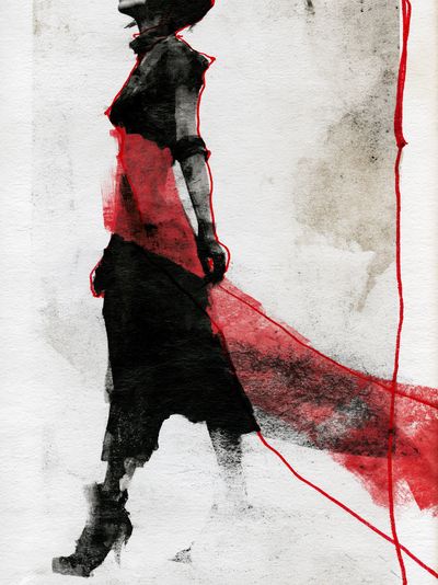 Abstract Figure in Red and Black Poster. poster print