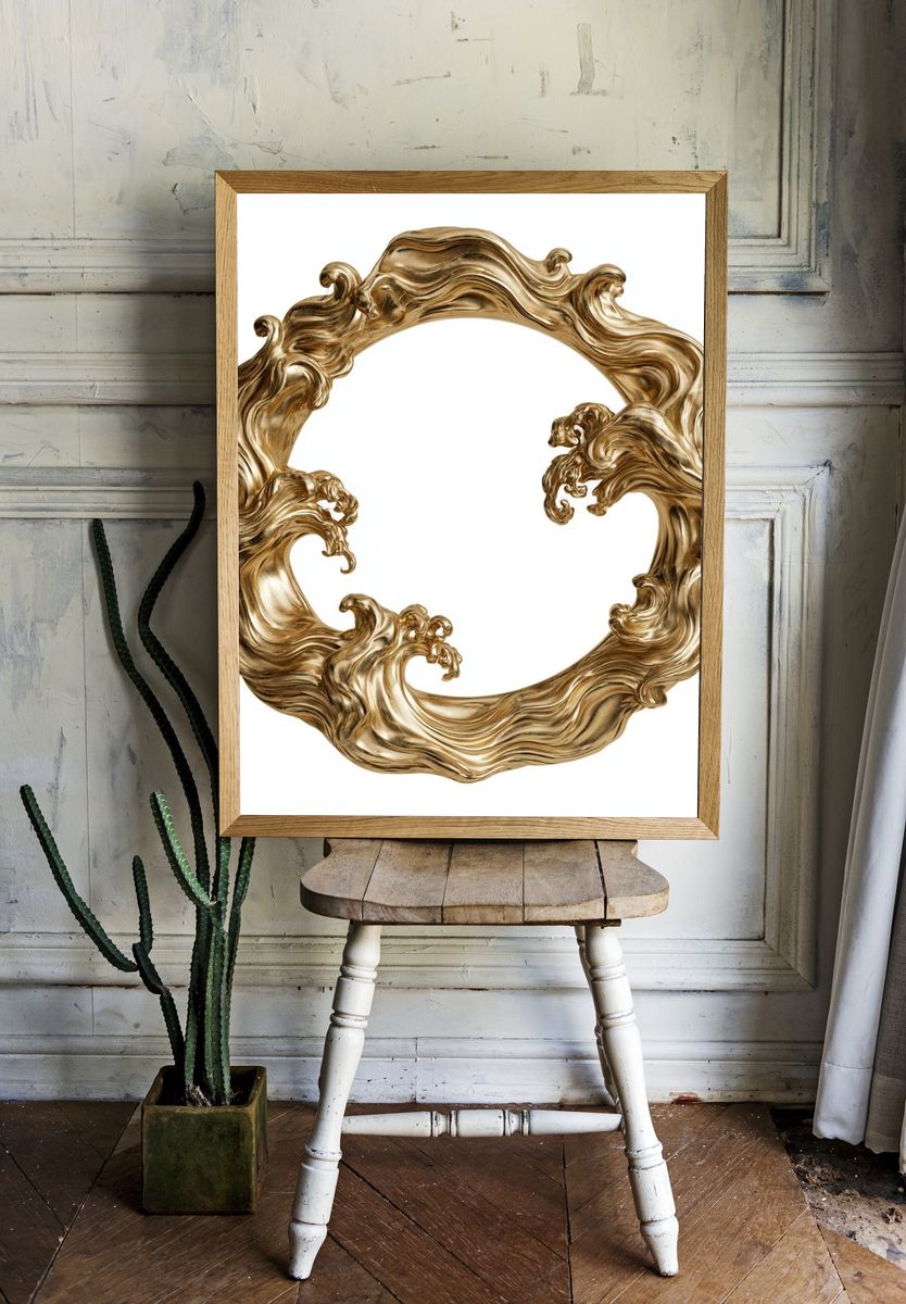 Golden Baroque Wave Frame Poster. — room view 1
