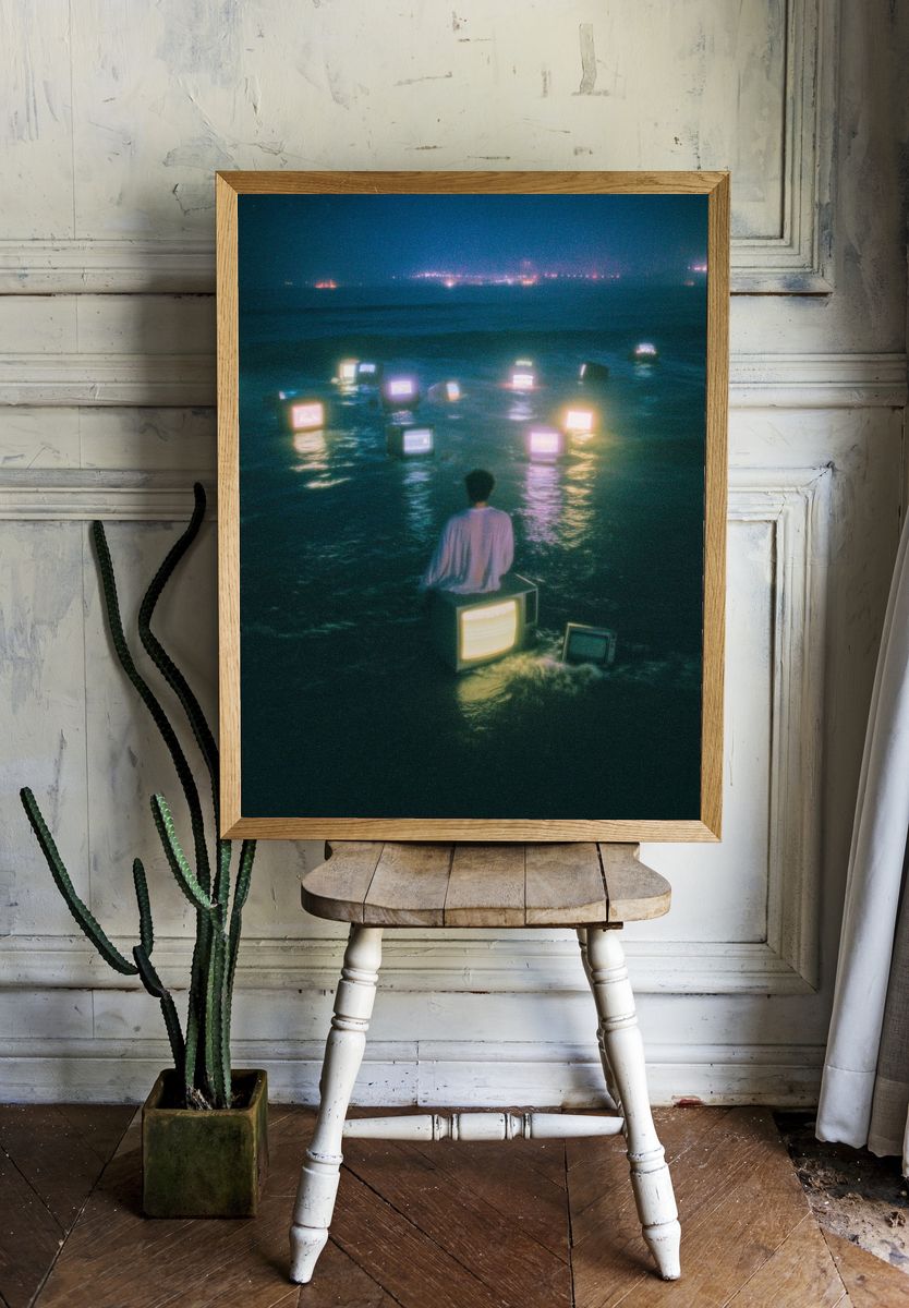 Surreal TV Sea Nightscape Print. room preview