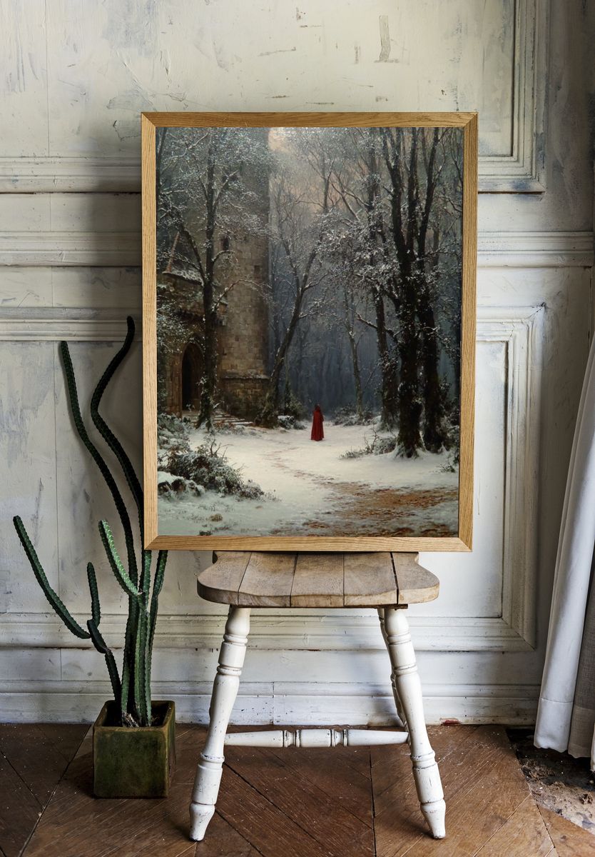 Snowy Forest Castle — Fine-Art Print. room preview