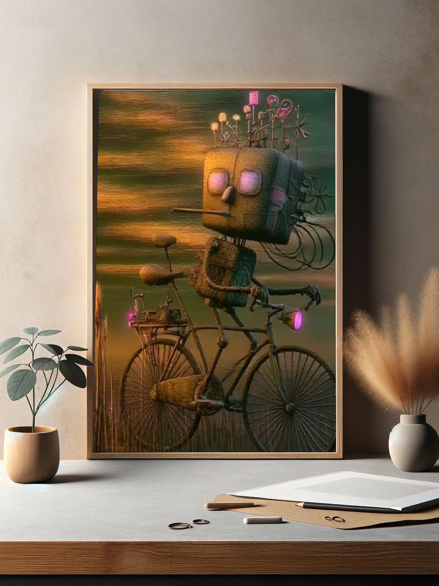 Surreal Bicycle Robot Print. — room view 2