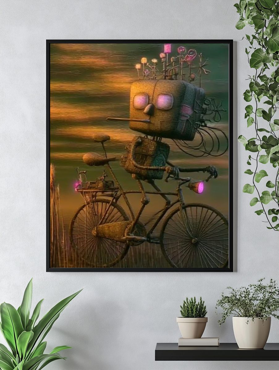 Surreal Bicycle Robot Print. — room view 4