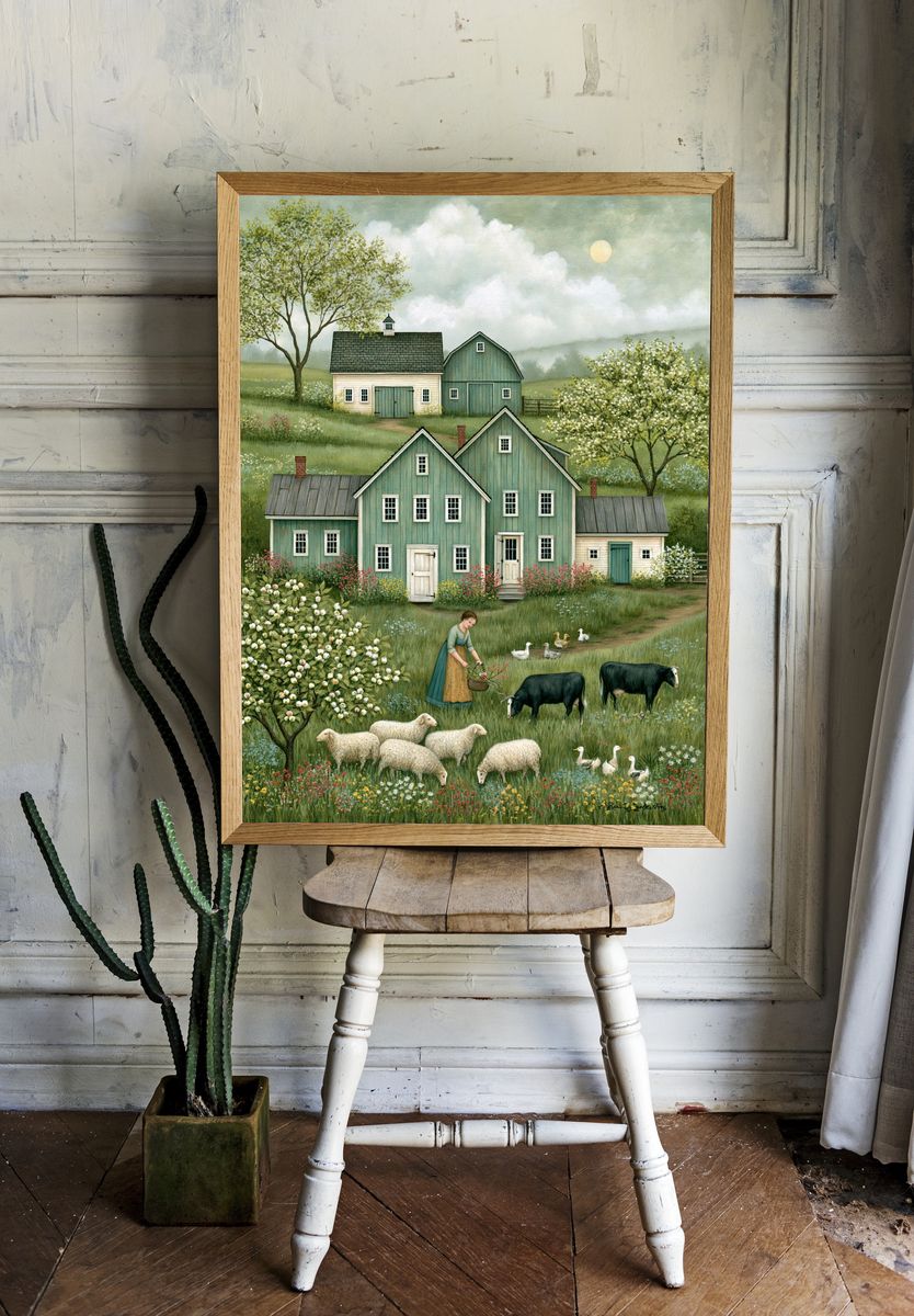 Pastoral Farmhouse Landscape Print. — room view 1