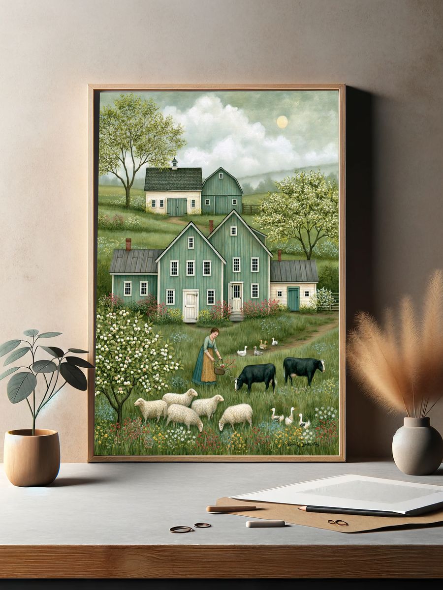 Pastoral Farmhouse Landscape Print. — room view 2