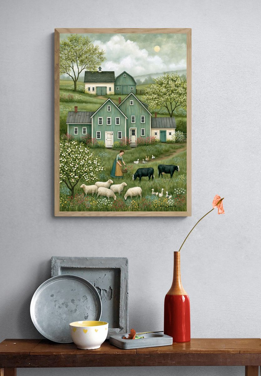 Pastoral Farmhouse Landscape Print. — room view 3
