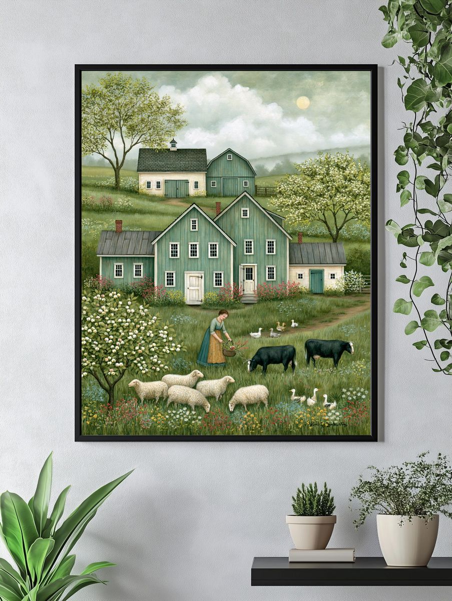Pastoral Farmhouse Landscape Print. — room view 4