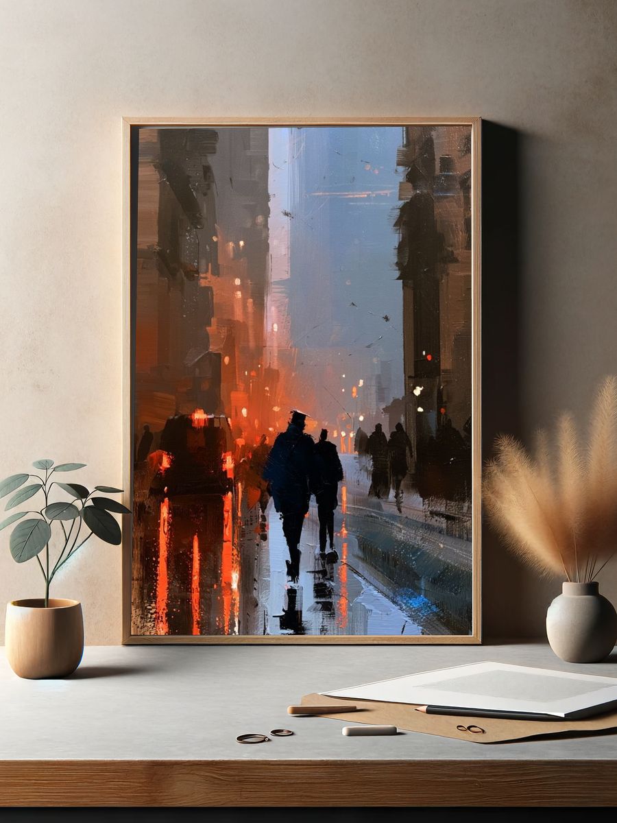 Rainy City Street Fine-Art Print. — room view 2