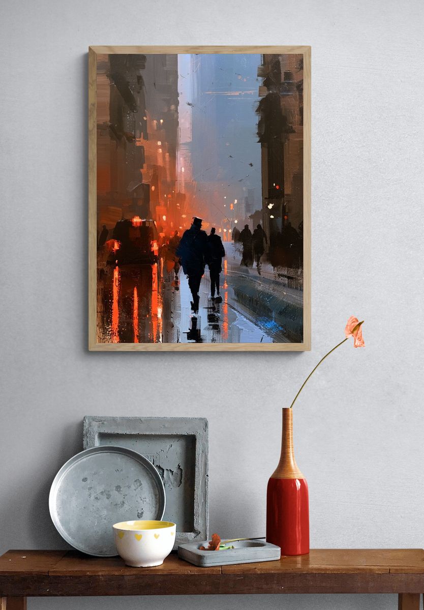 Rainy City Street Fine-Art Print. — room view 3