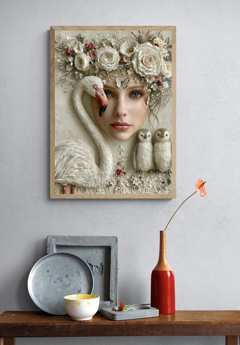 Floral Swan Portrait Print. — room view 3