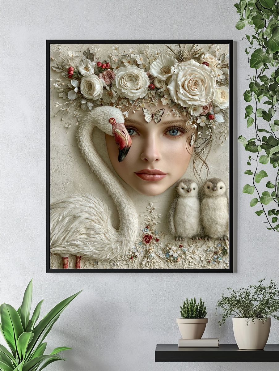 Floral Swan Portrait Print. — room view 4