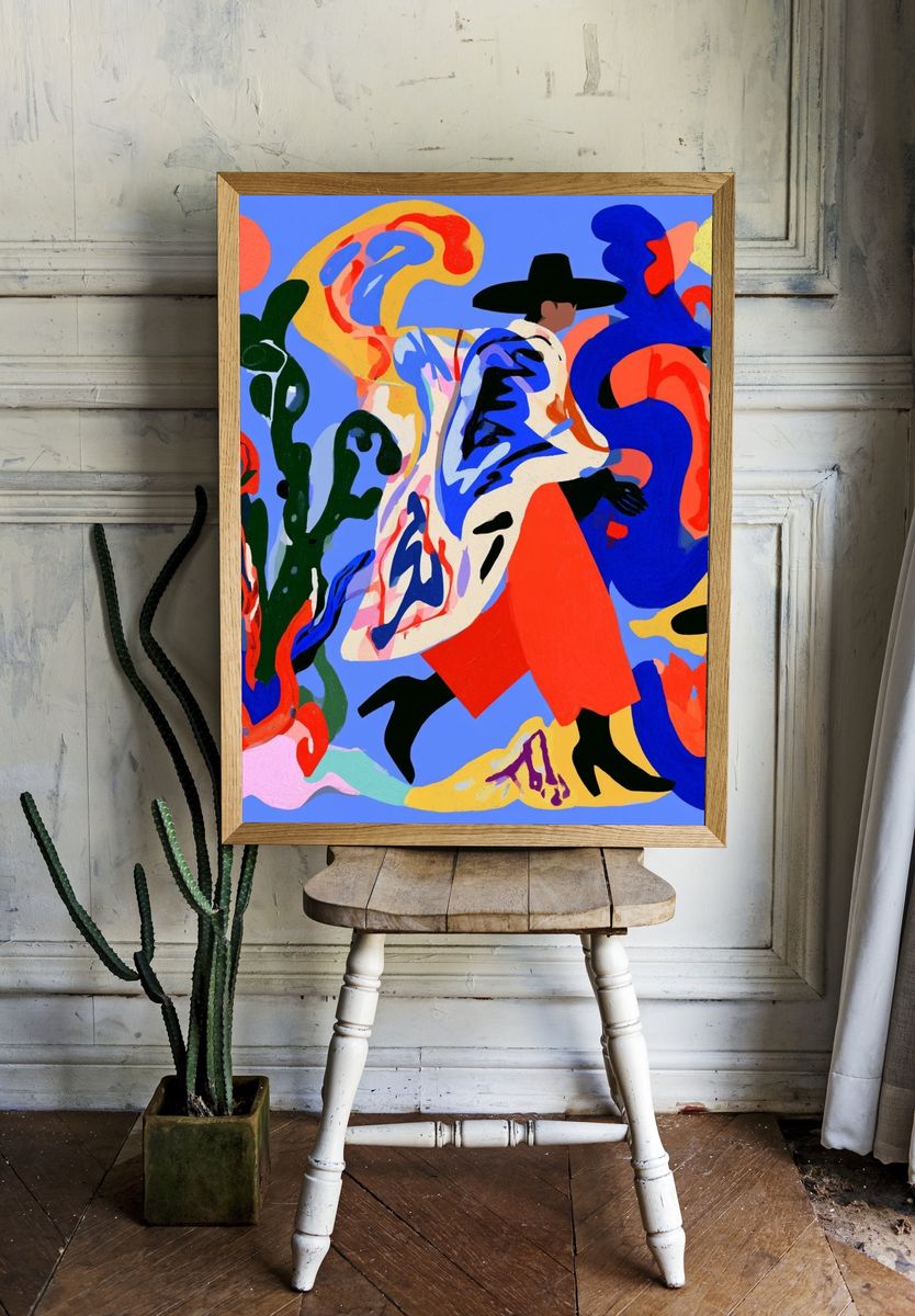 Colorful Cowboy Abstract Print. — room view 1