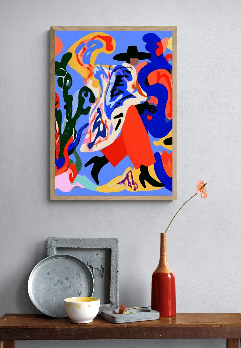 Colorful Cowboy Abstract Print. — room view 3
