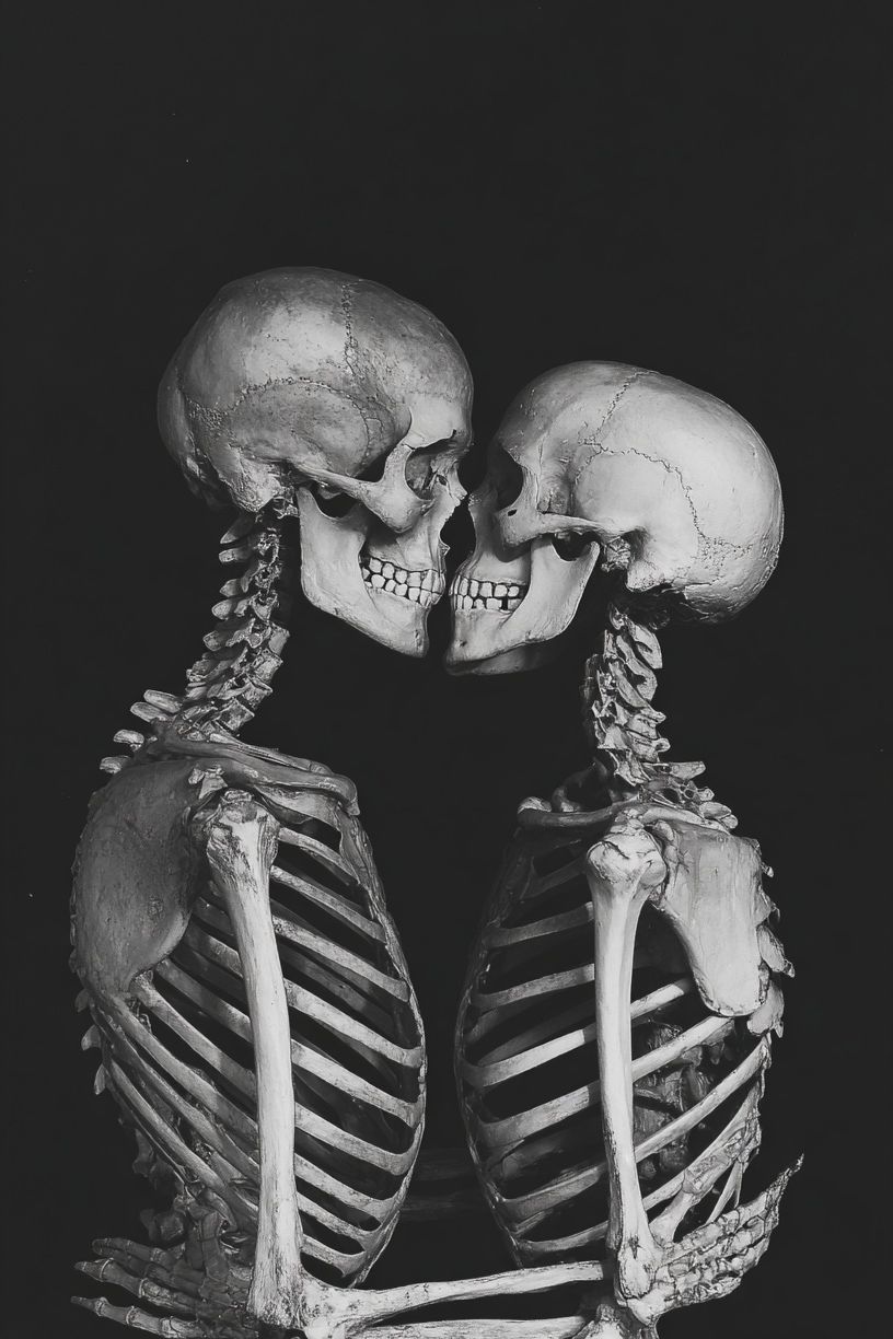 Skeleton Kiss Black-White Print. poster detail