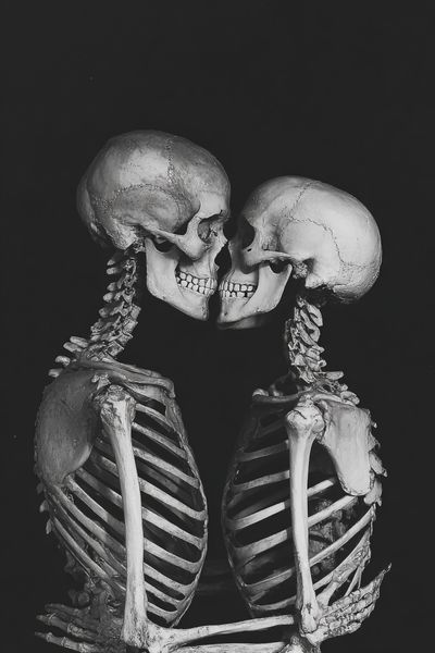 Skeleton Kiss Black-White Print. poster