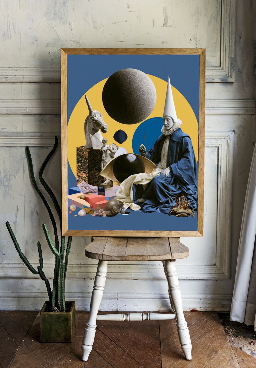 Surreal Classical Collage Print. room preview