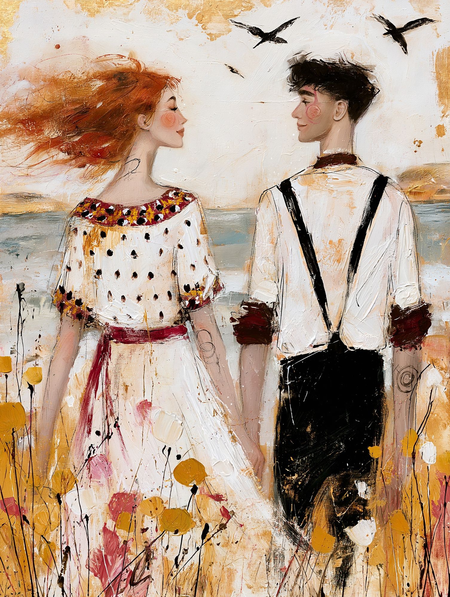 Romantic Couple in Meadow Fine-Art Poster. poster detail