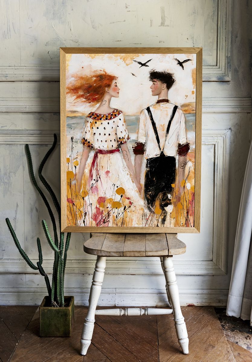 Romantic Couple in Meadow Fine-Art Poster. room preview