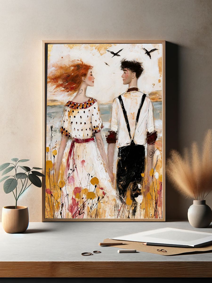 Romantic Couple in Meadow Fine-Art Poster. — room view 2