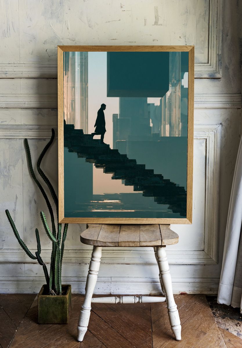 Surreal Stairway Silhouette Print. — room view 1