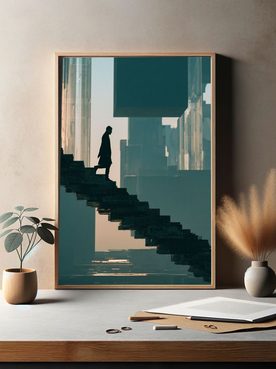 Surreal Stairway Silhouette Print. — room view 2