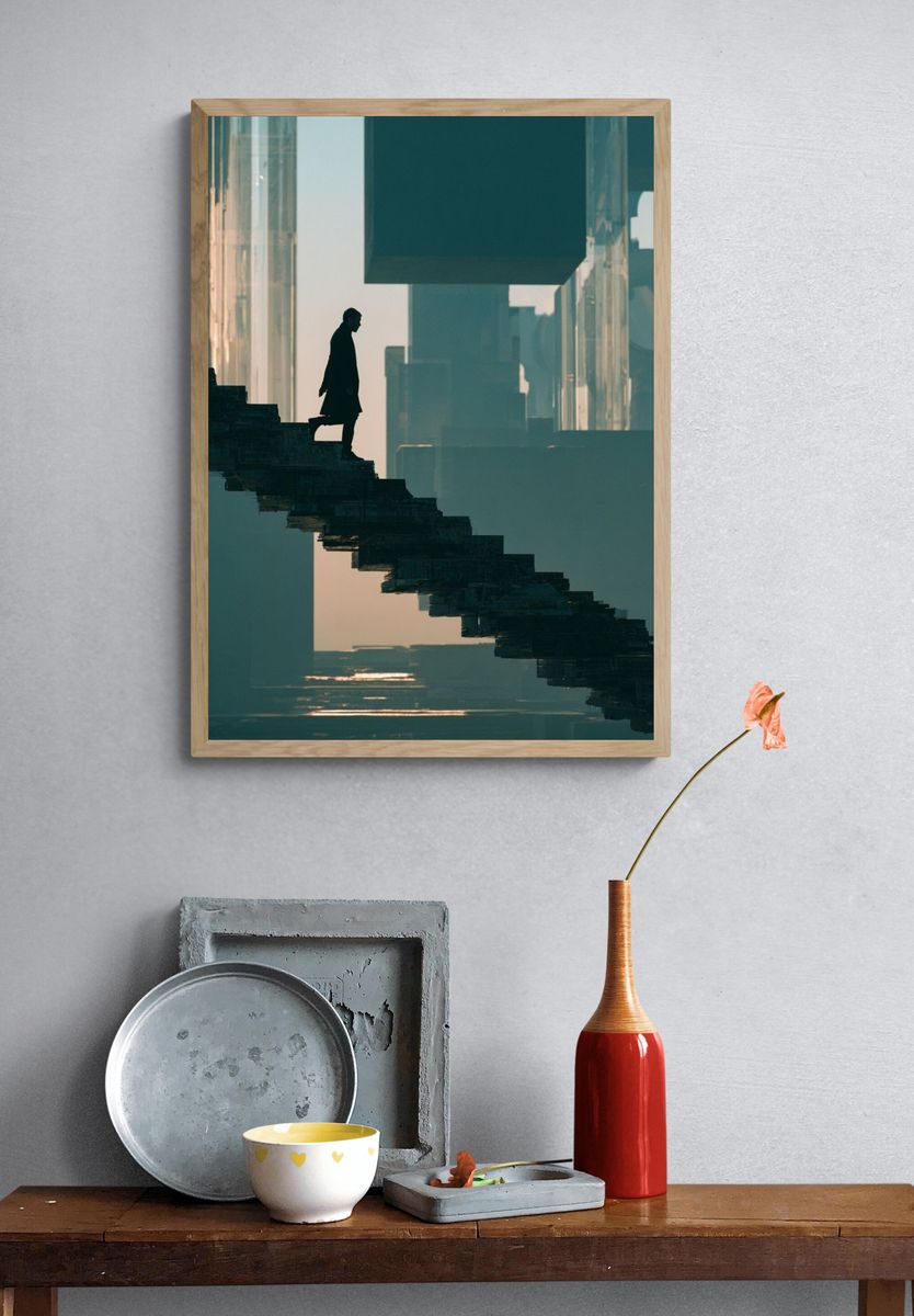 Surreal Stairway Silhouette Print. — room view 3