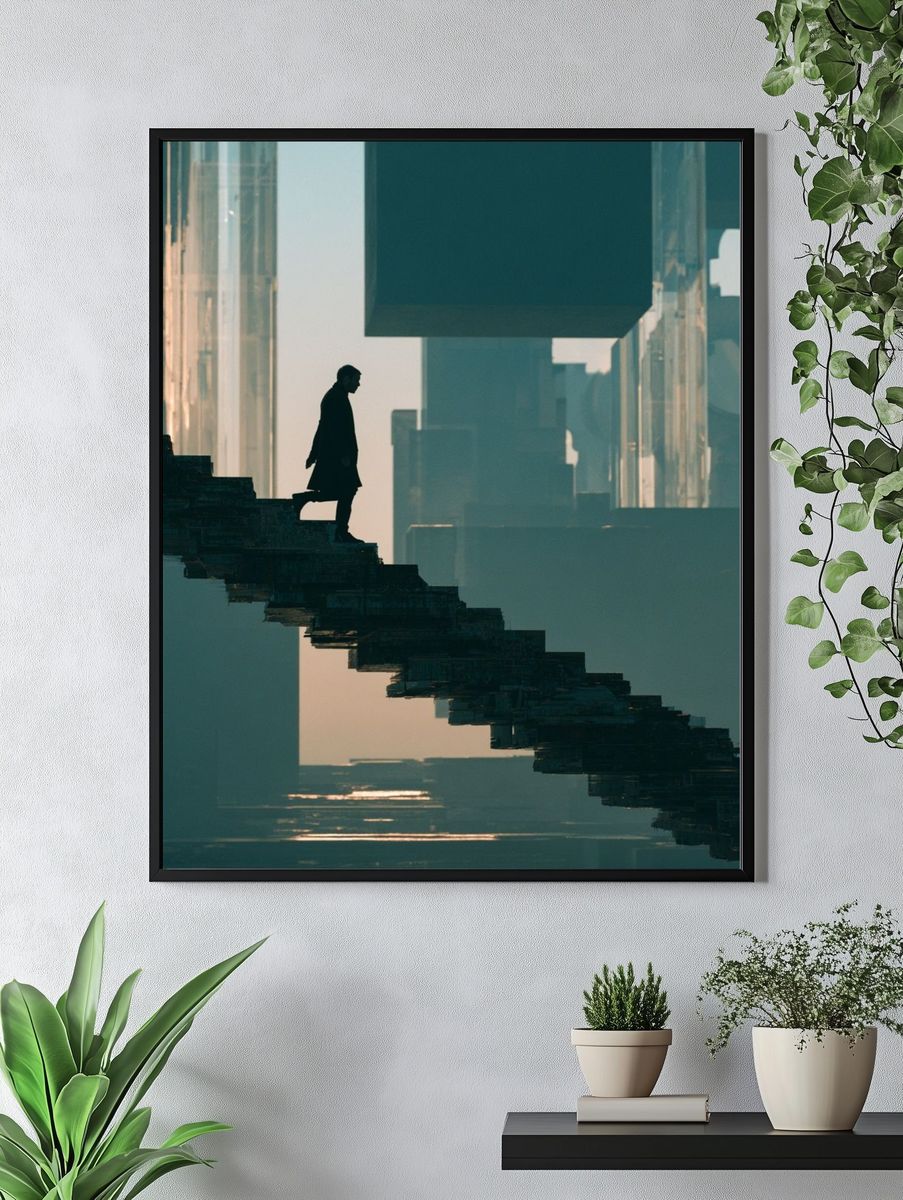 Surreal Stairway Silhouette Print. — room view 4