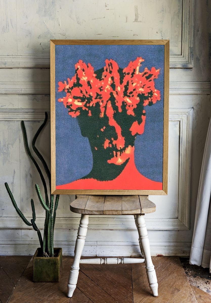 Surreal Floral Head Portrait Print. — room view 1