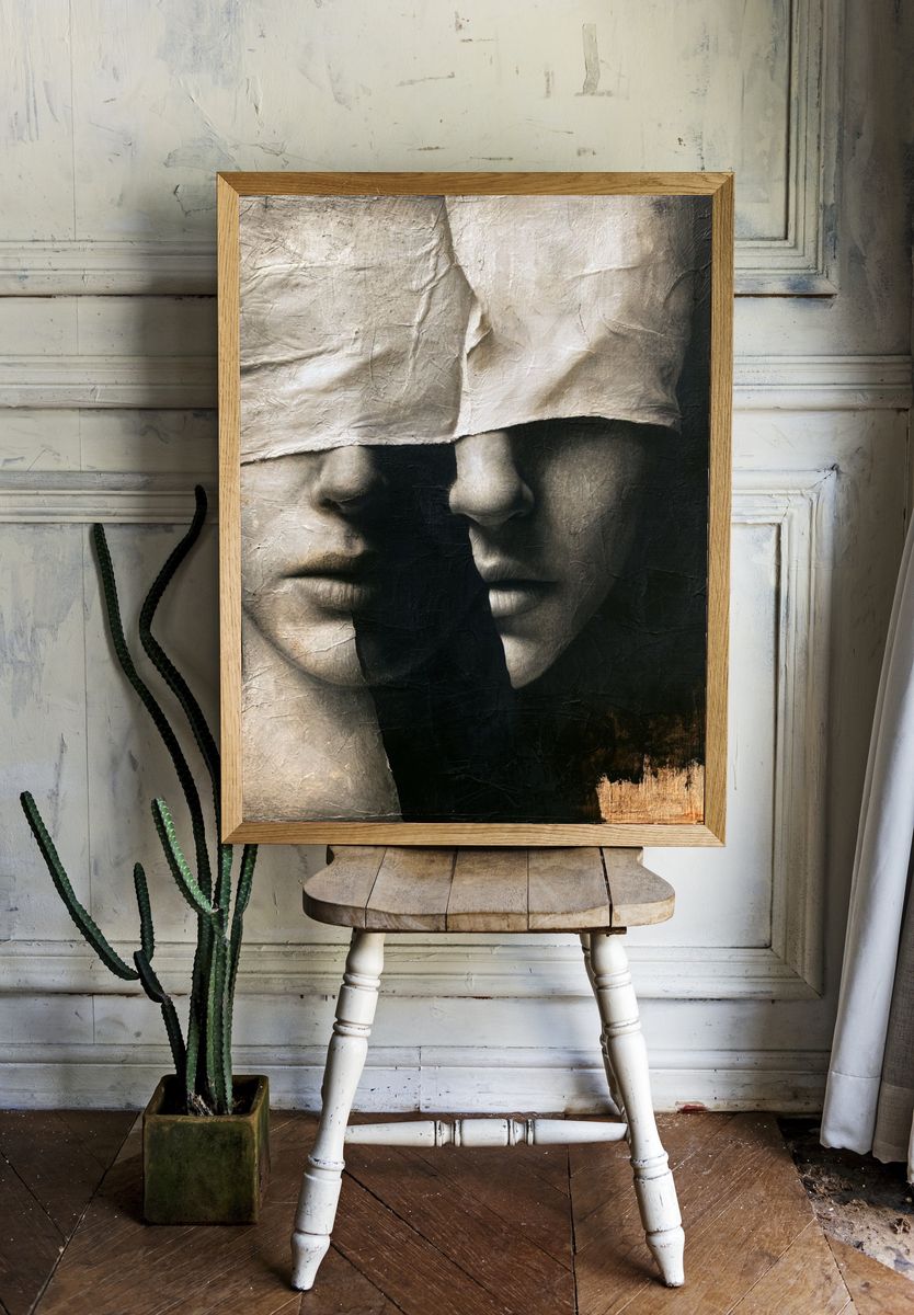 Hidden Faces Surrealism Print. room preview