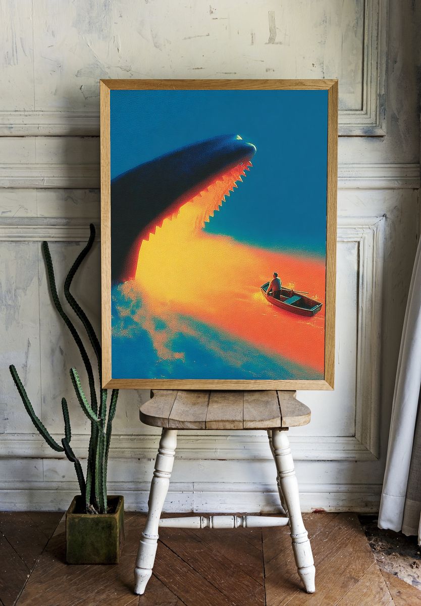 Whale and Boat Surrealism Print. — room view 1