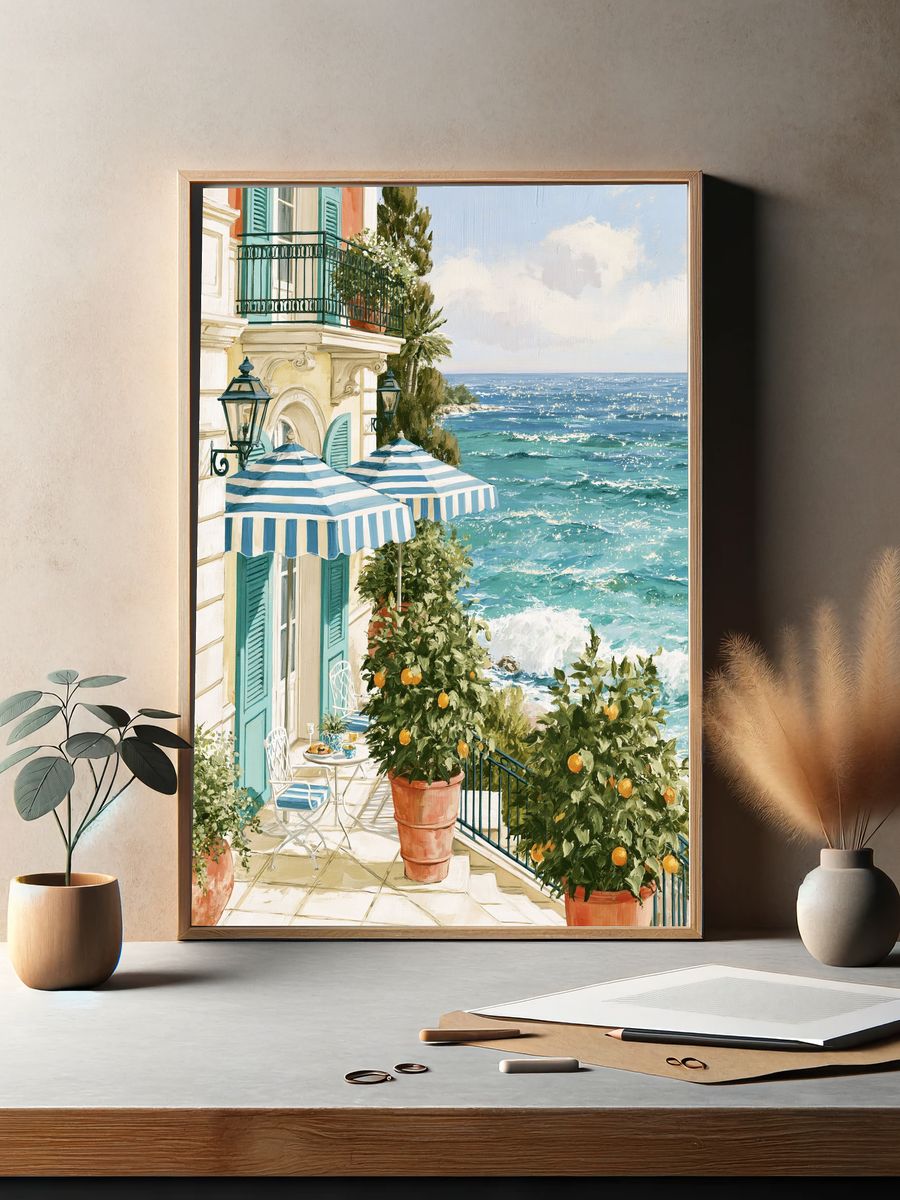 Mediterranean Seaside Terrace Print. — room view 2