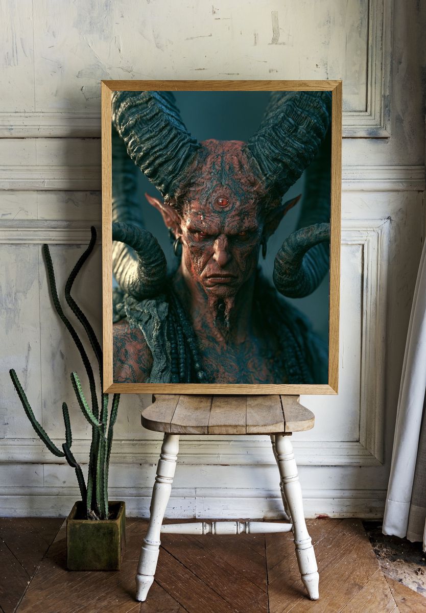 Demonic Horned Portrait Poster. — room view 1