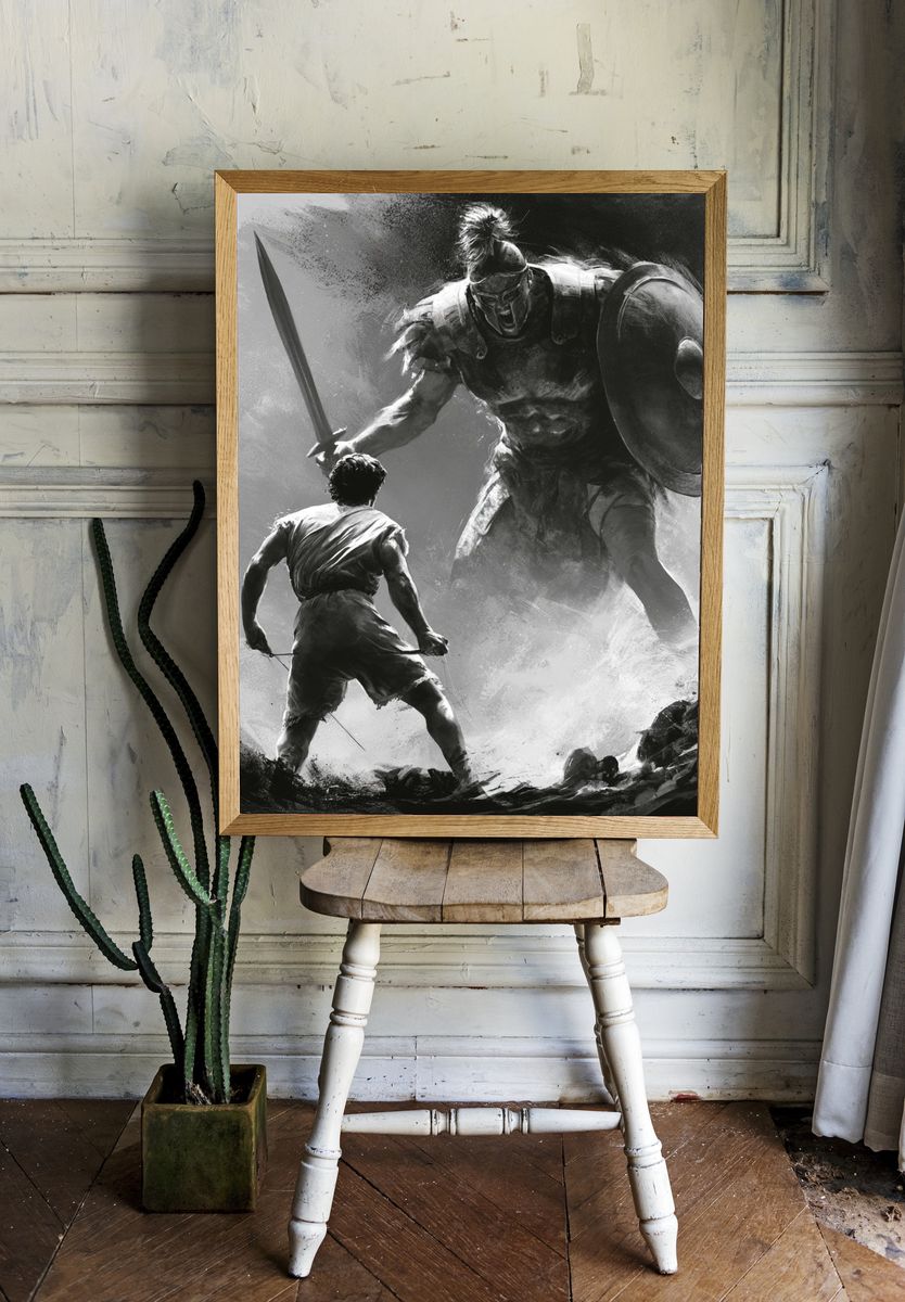 Spartan Duel Black-White Print. room preview