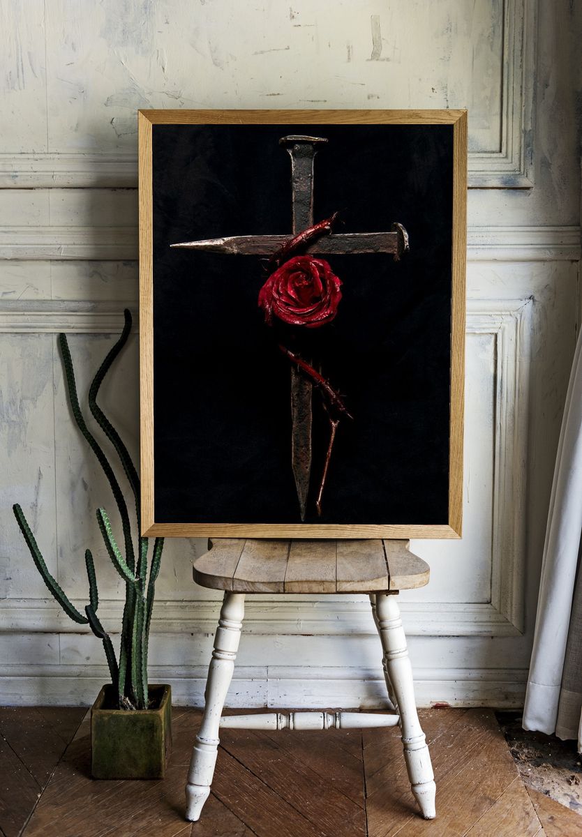 Rose Cross Dark Fine-Art Print. room preview