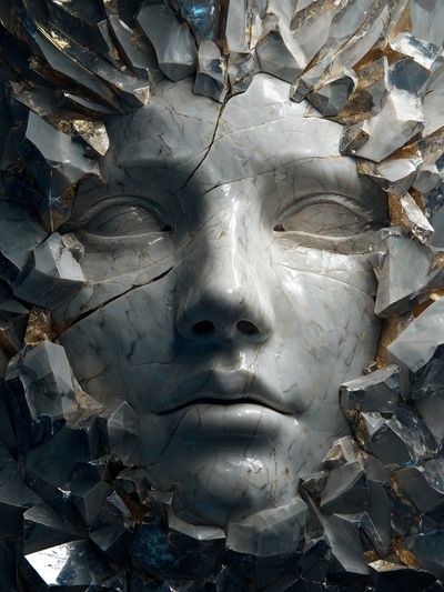 Cracked Marble Face Surrealism Print. poster print