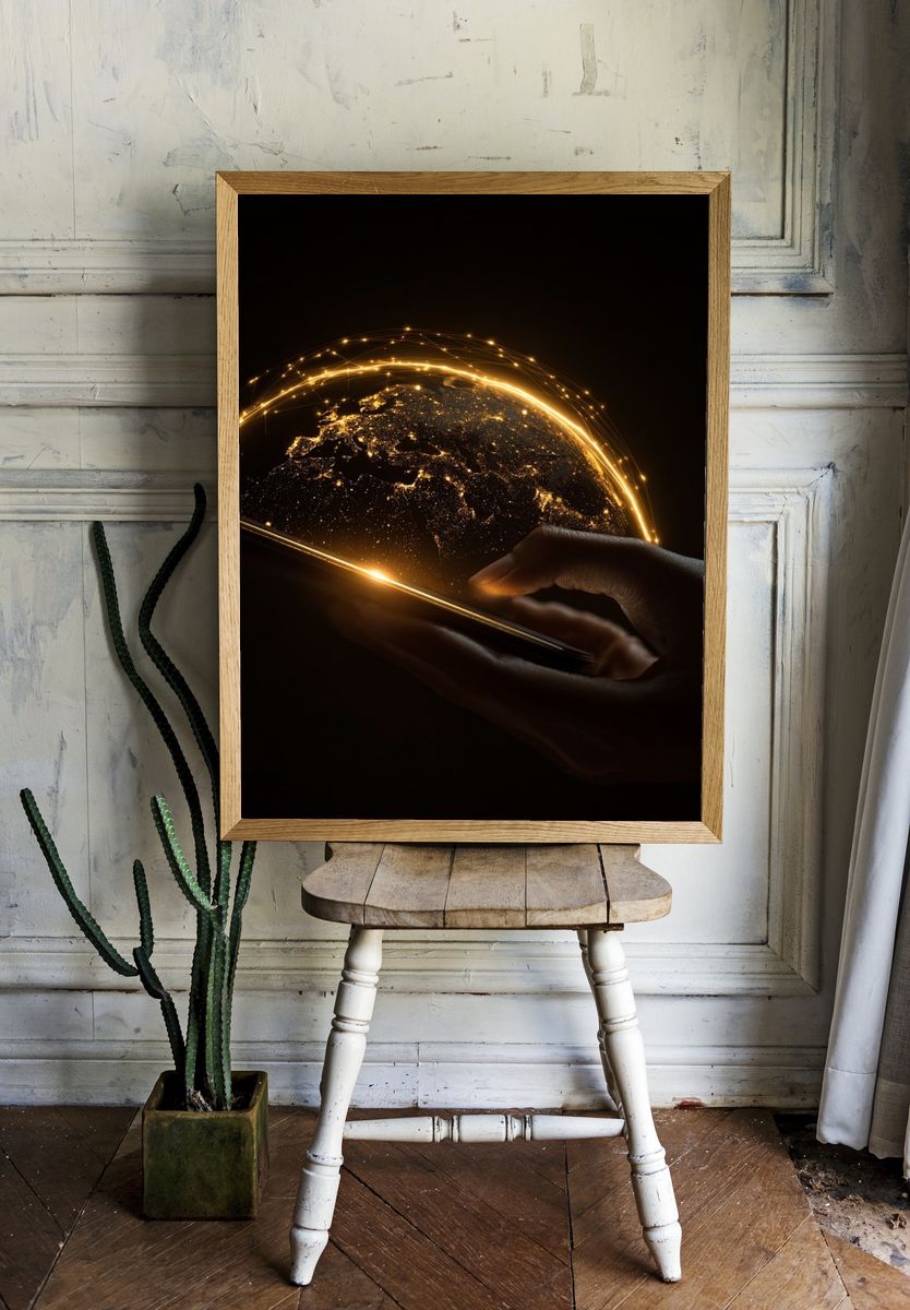 Glowing Digital Earth Poster room preview