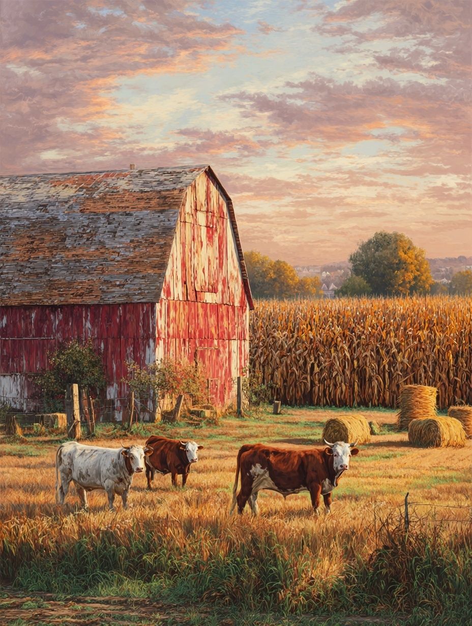 Autumn Farmstead Landscape Print. poster detail