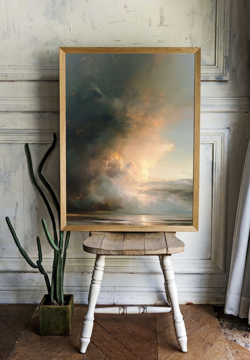 Storm Light Seascape Print. room preview