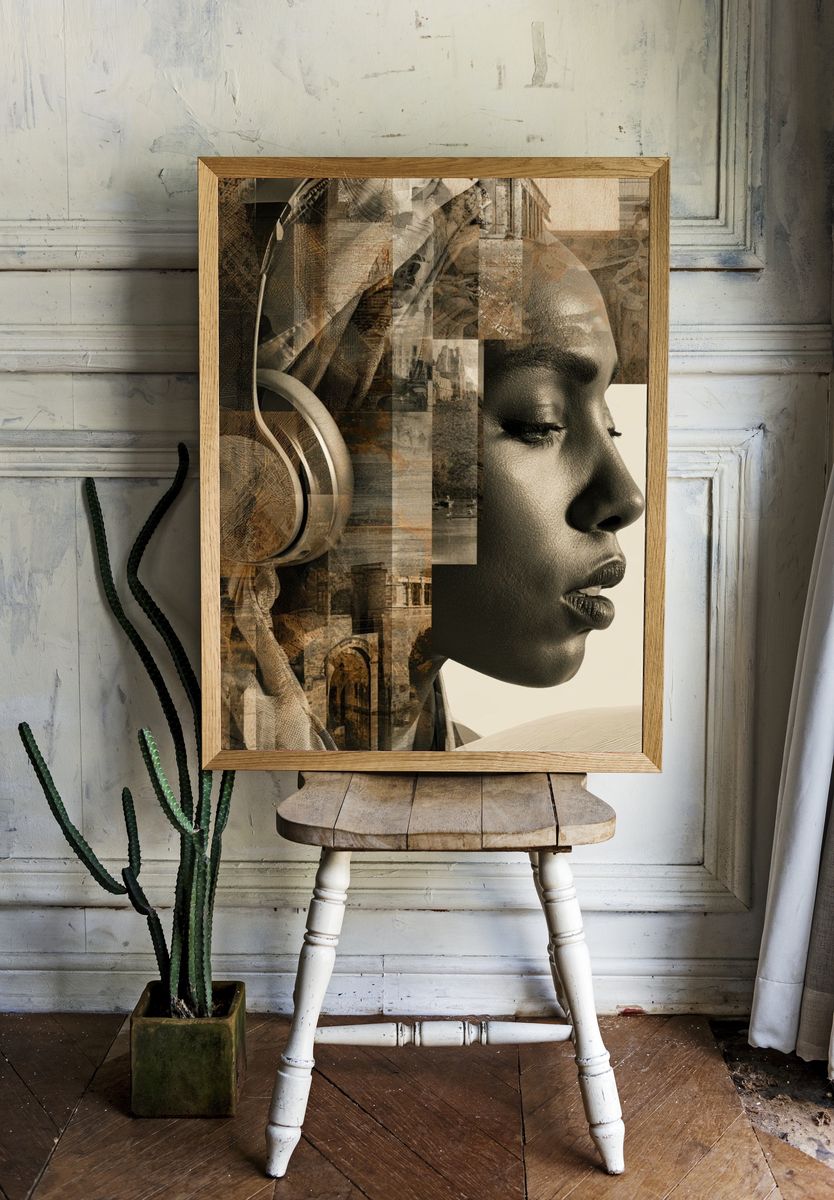 Surreal Portrait Collage Print. — room view 1