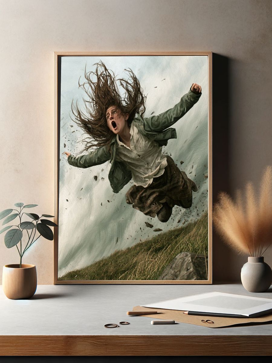 Windborne Figure Surrealism Print. — room view 2