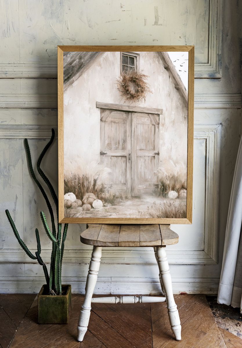Rustic Farmhouse Autumn Door Print. — room view 1