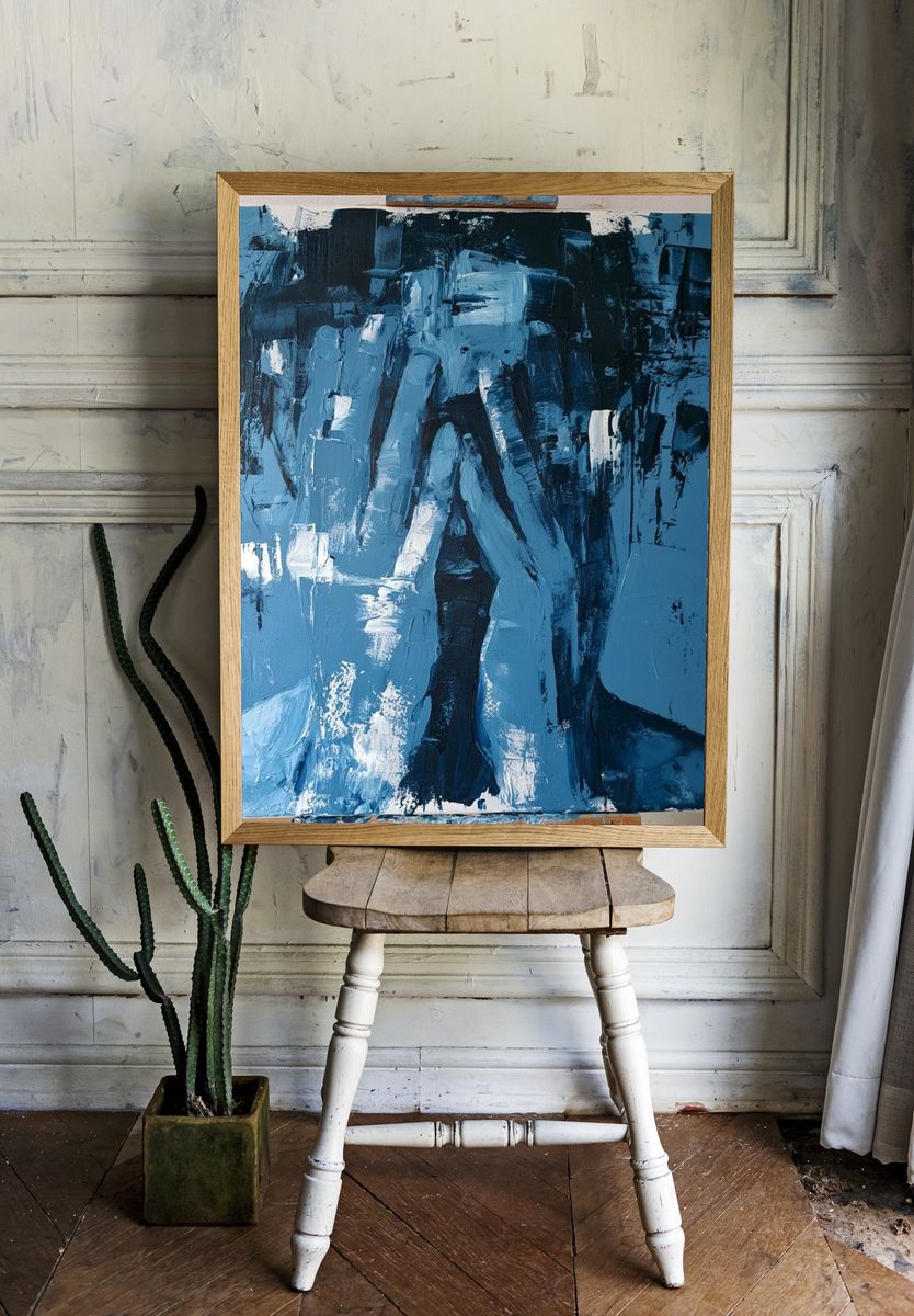 Blue Abstract Figure Poster. — room view 1