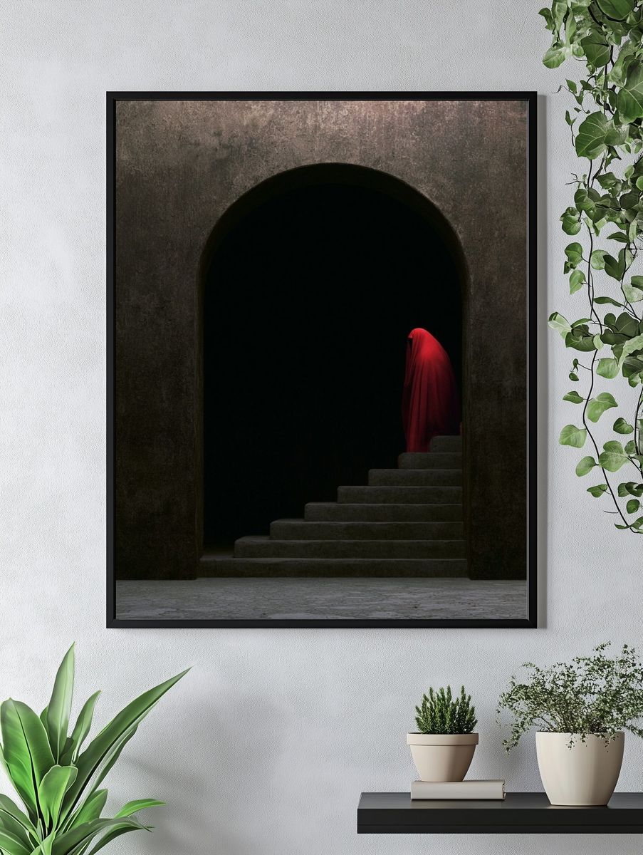 Red Veiled Figure Surrealism Print. — room view 4