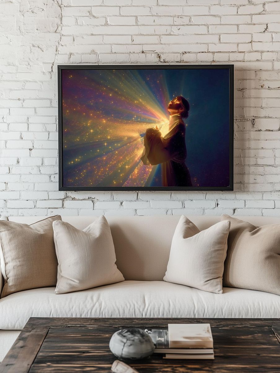 Celestial Woman Light Beam Poster. room preview