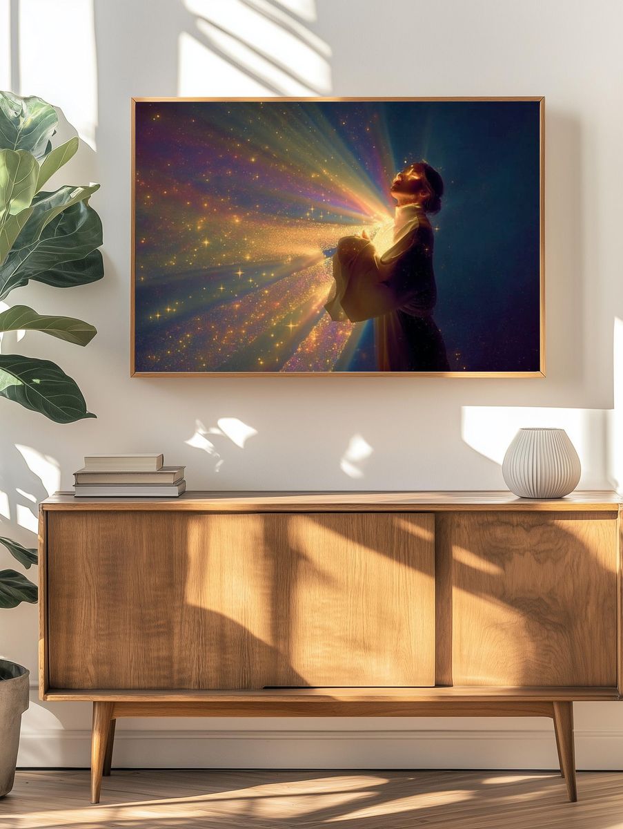 Celestial Woman Light Beam Poster. — room view 3