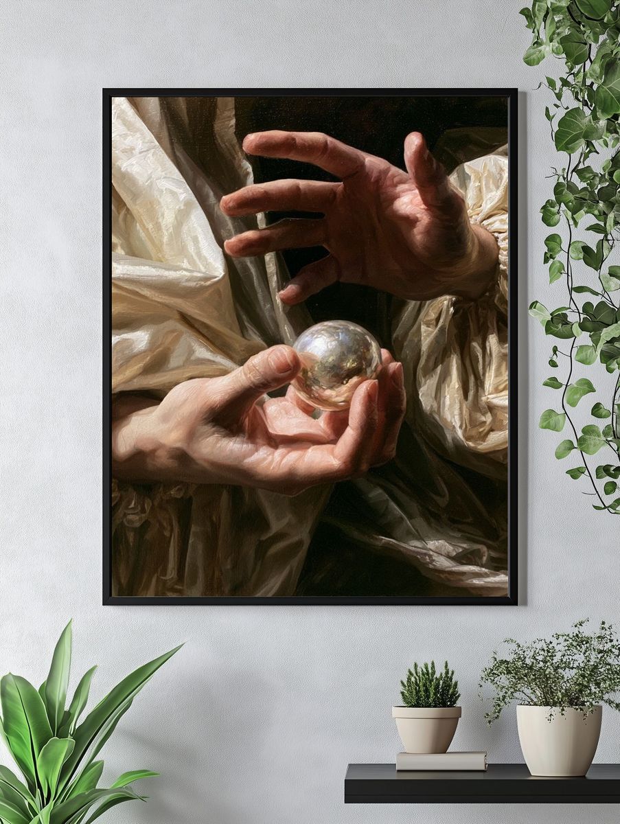 Crystal Ball Hands Surrealism Print. — room view 4