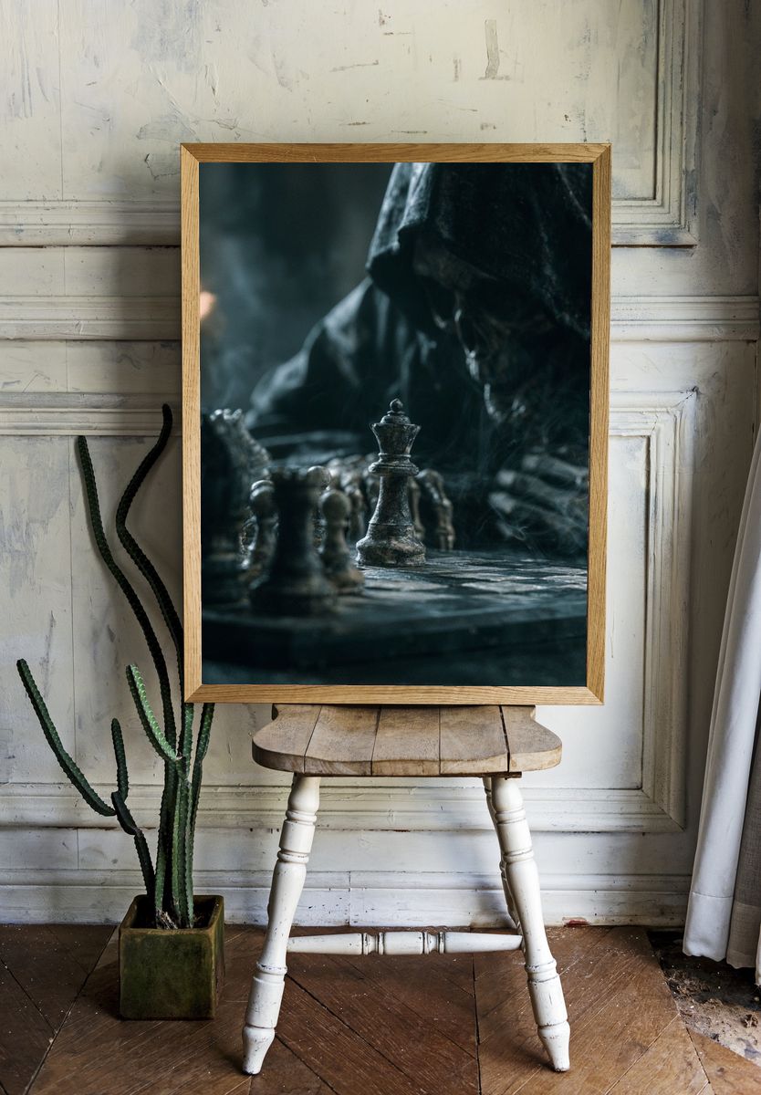 Shadow Chessboard Dark Fantasy Print. room preview