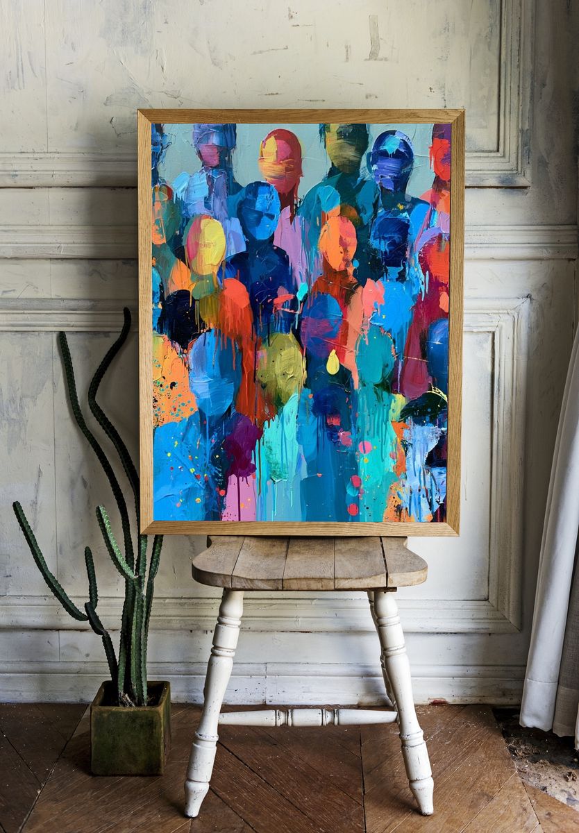 Crowd of Faces Abstract Poster. — room view 1