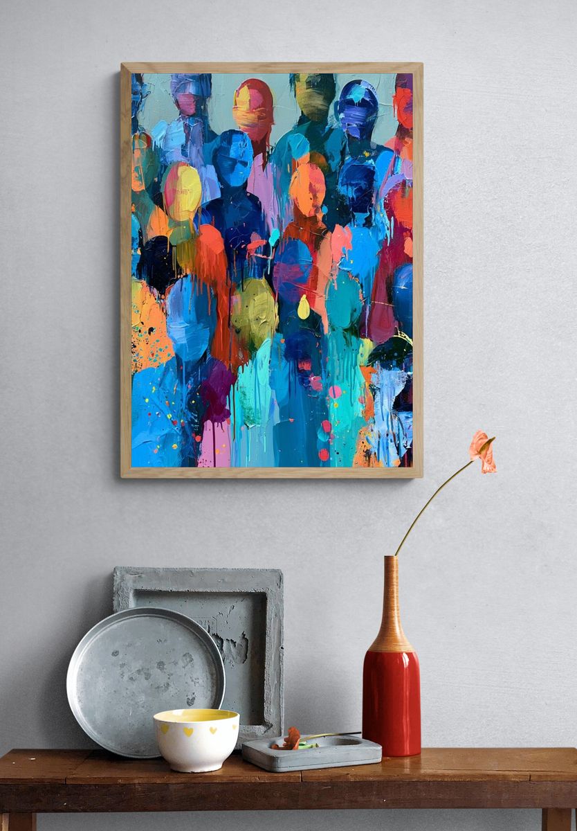 Crowd of Faces Abstract Poster. — room view 3