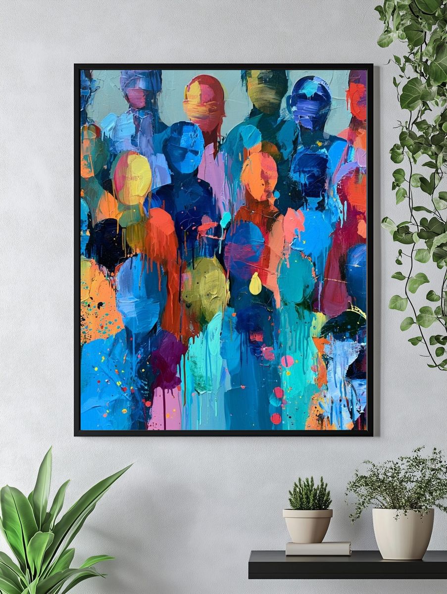Crowd of Faces Abstract Poster. — room view 4